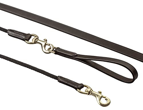 Sunride teilbare Schlaufzügel (Hilfszügel) für Pferde, aus Echtleder und Kordel, mit Sattelschlaufen (Full 540 cm, braun)