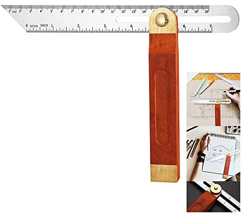 VOANZO 9Inch Adjustable Carpentry Square Bevel Gauge Wooden Sliding T Hardwood Handle for Craftsman Woodworking Architect Enginee