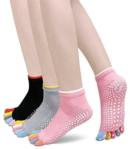 LOFIR Rutschfeste Yoga Socken für Damen: 3 Packs AntiRutsch Stoppersocken Pilates Zehensocken Damen für Yoga, Pilates, Barre, Tanz, Ballett, Fitness (EU36-39)