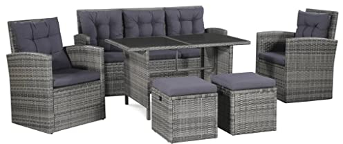 Hommdiy Garten Lounge Set mit Kissen Gartenmöbel Set mit Auflagen Polyrattan Sitzgruppe Esstisch Lounge Sitzgarnitur Essgruppe Poly Rattan (Grau, M)