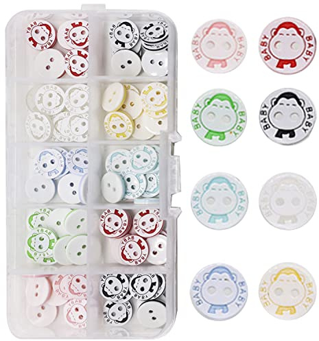 150PCS Colorful Resin Buttons for Baby Kids Cardigans Knitting,Plastic Cute Crafting Buttons with Plastic Storage Box for Art Craft Child Clothing Sewing DIY Decoration(12.5 mm/ 0.5 Inch) (Monkey)