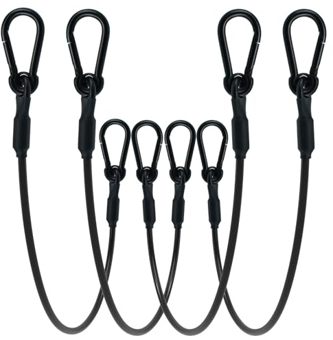 SDTC Tech 4-Pack Loop End Braided Stainless Steel Cable Heavy Duty Security Wire Ropes with Carabiner Hook Locks for Yard Light, Home Decoration, Transport, 4mm Thickness 24 Inch Length PVC Coated