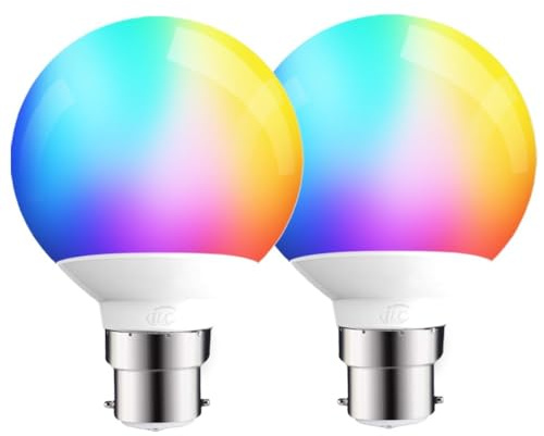 iLC LED Globe Alexa Light Bulbs B22, Work with Alexa (Echo Devices Required), 6W G80 Smart Light Bulb Colour Changing Light Bulb Warm White 2700K +RGB, Bayonet (2 Pack)
