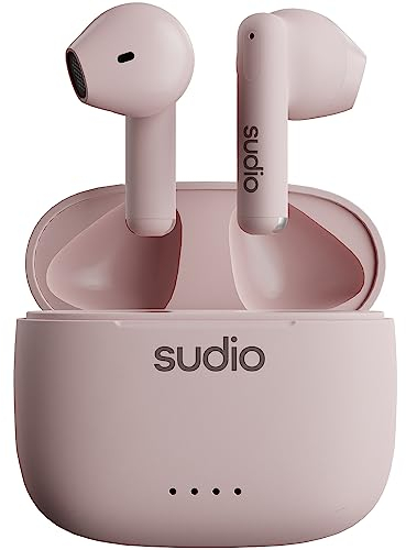 sudio A1 Pink, Ohrhörer mit Bluetooth, Touch Control mit kompakter kabelloser Ladeschale IPX4 geschützt, geräuschdurchlässige Kopfhörer mit integriertem Mikrofon, Premium Crystal Sound
