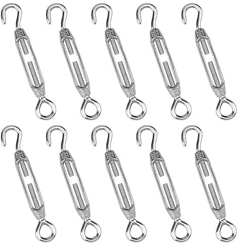 ZEONHEI Lot de 10 tendeurs de fil M4 en acier inoxydable 304 avec crochet et œillet réglable pour suspendre et tender, 10,2 à 14,6 cm de long, charge de 40 kg