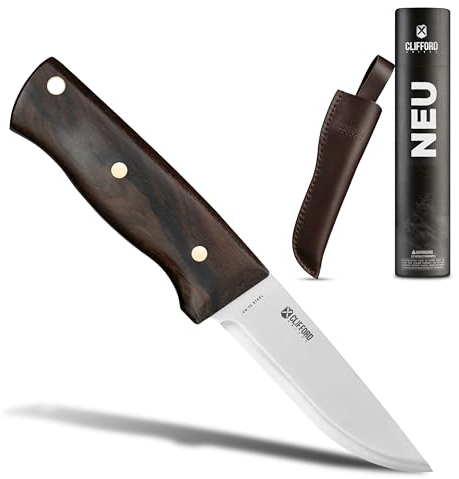 CLIFFORD Outdoor Messer - Full Tang Messer Outdoor mit Edelholz & VG-10 Stahl | Jagdmesser feststehende Klinge | Gürtelmesser für Jagd, Camping & Survival