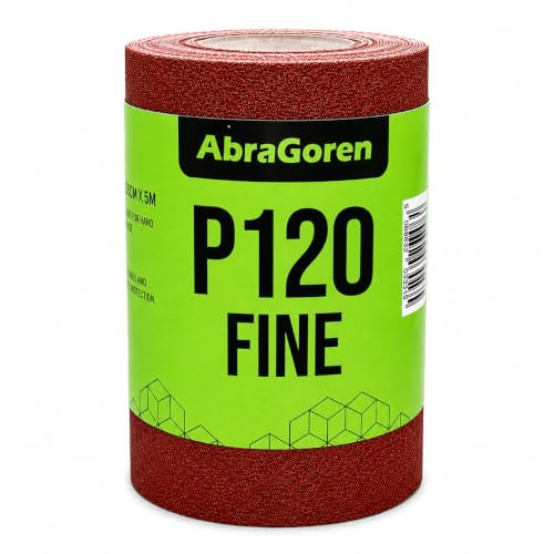 Rouleau de papier abrasif fin P120 - 11,5 cm x 5 m - Pour bois et murs - Grain 120