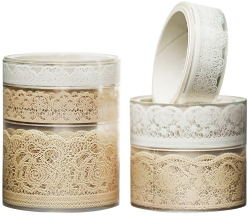 Songdao 6 Rolls Lace Patterns PET Tapes Floral Arts Decorative Tape Set Adhesive Transparent Masking Tapes for DIY Craft, Kids, Scrapbook, DIY, Gift Wrapping, Journal (Tranquil Dew)