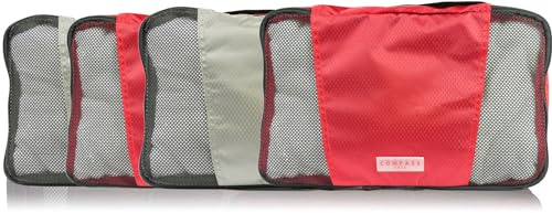 Medium Packing Cubes for Travel - 4 Piece Luggage Organizer Cubes for Carry On Luggage Backpack and Carry On Suitcase with Unique Number and Color Coded System - Dual Zippers, Top Handle, Red and Grey
