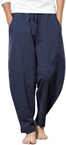 COOFANDY Lätta linnebyxor för herr sommar fritidsbyxor med elastisk midja justerbar dragsko och fickor byxor