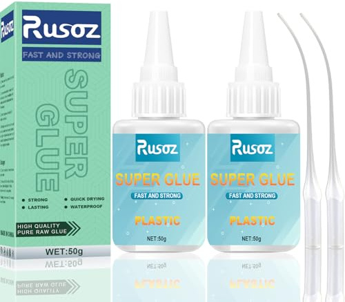 Rusoz Colle Plastique Extra Forte, 100g Instantanée Colle Maquette Plastique Résistante à l'Eau & Chaleur Pour PVC, Métal, Verre, Bois, DIY