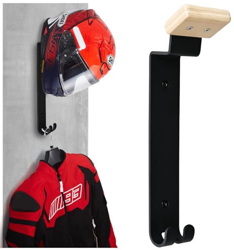 Jinfrey Heavy Duty Motorcycle Helmet Rack - Wall Mount Holder with 2 Hooks for Cycling, Baseball, Rugby Helmets