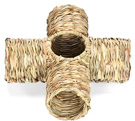 Sxett Grass Tunnel Woven House for Small Animals Hamster Nest Chew for Junior Guinea Pigs Resting & Playing