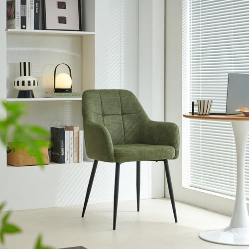 Colorig Modern Green Dining Chairs Set of 1, Ergonomic Armchairs with Cross Metal Legs, Plush Chenille Fabric Upholstered Seat Living Room Chairs for Reception Kitchen Bedroom (1, Green)