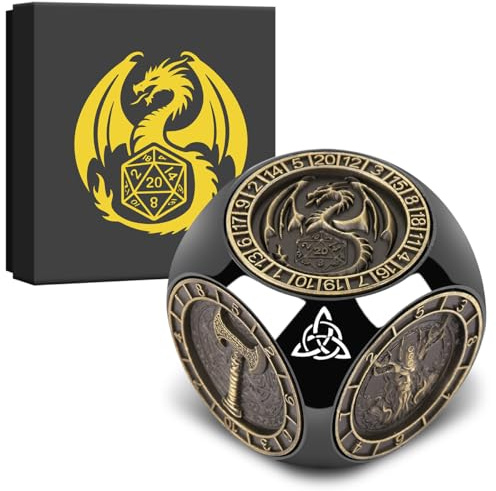 Dés Rotatifs du Bout des Doigts DND, 7-en-1 Métallique D&D Dés avec Relief 3D, Dés Polyédriques Tournants D&D, Cadeaux DND avec Boîte Cadeau, RPG, Jeu de Rôle, Accessoires de Jeu de Société, Noir