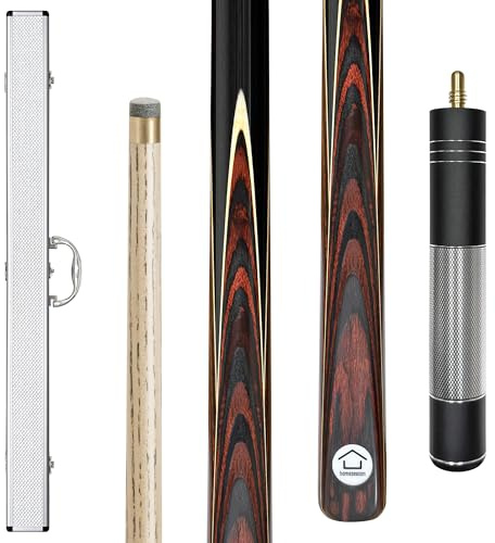 HomeSeason 57inch Snooker Cue Stick 18oz 3/4 Jointed Pool Cue, with Extension, Cue Case, Durable Ash Wood and Red Maple Construction Billiards Cue