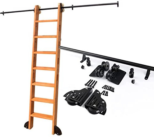 Kit hardware scala scorrevole da 1,9 m 6,1 m, sistema di binari scorrevoli per libreria, scala scorrevole regolabile + binario di prolunga, durevole e facile da installare