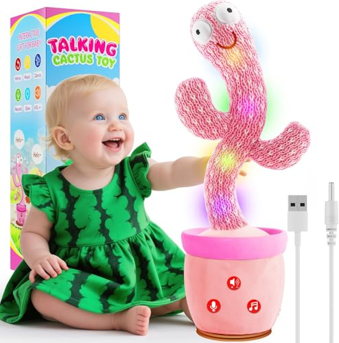 River Mill Rechargeable Dancing Talking Cactus Toy, Singing Cactus Baby Toy that Talks Back, Educational Baby Toys 18 Months+, Learning Toys for Babies Toddlers Infant, 1 Year Old Girl Gifts