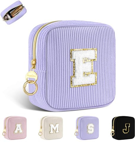 Pochette Maquillage Personnalisable avec Initiale Petite Trousse de Cosmétiques Personnalisée Mini Trousse de Toilette Fille pour Kit Voyage Produit Cadeau Anniversaire Noël pour Femme Maman Amie(E)