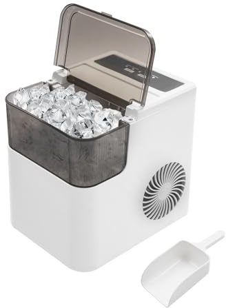 Czyurachel Máquina de cubitos de hielo pequeña, 0,5 kg de dados en 1 H, preparada, 12 kg/día, 2 tamaños de cubitos de hielo (5 o 6 g), máquina de hielo con pala para hielo, para el hogar, la cocina