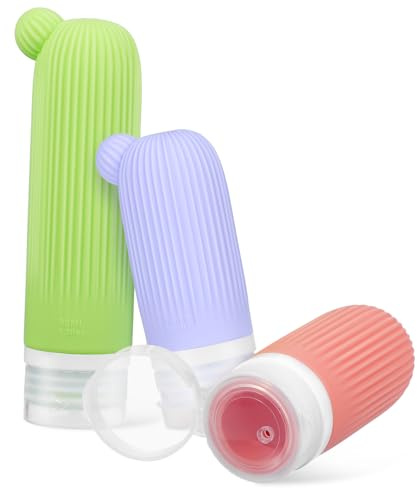 HAMPPLIES 3pcs Travel Dispenser Bottles Green Pink Purple Squeeze Containers for Shampoo Conditioner Lotion Toiletries Refillable Leak Resistant Lightweight