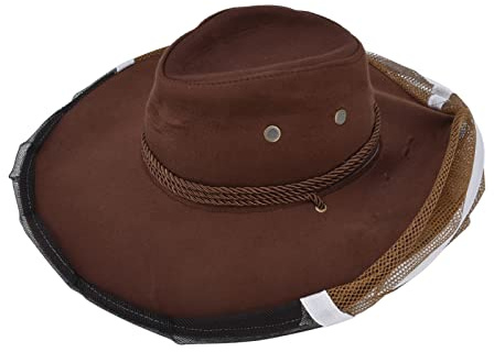 Apicultor Sombrero De Vaquero Diseño De Apriete Malla Transpirable Velo De Apicultura Sombrero para Apicultores Pescadores Cazadores Campistas Malla De Tela Marrón 15.7 Pulgadas