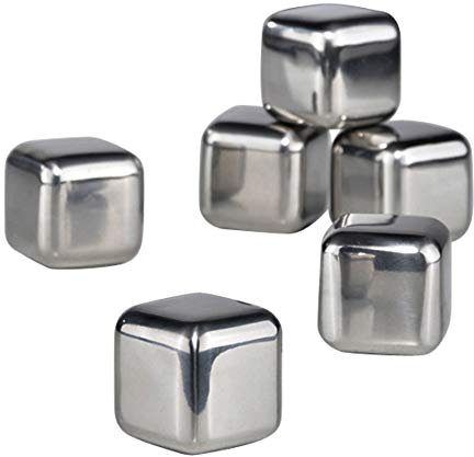 Haushalt International 6 Edelstahl Eiswürfel Whiskey-Steine Ice-Cubes-Set Whisky-Kühlsteine - wiederaufladbare Dauereiswürfel inklusive praktischem Stoffbeutel zur Aufbewahrung 12014