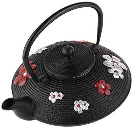 lachineuse - Théière Japonaise en Fonte - Fleurs de Cerisier - Avec Filtre Infuseur - Capacité 0,8L - Décoration Japonaise Asiatique - Théière Traditionnelle Nipponne - Service du Thé - Coloris Noir