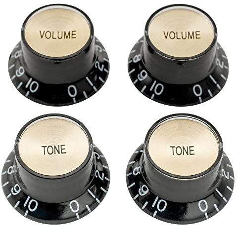 Musiclily Pro Metrische Gitarre Knöpfe Potiknöpfe Top Hat Bell Knobs 2 Volume 2 Tone Set für Epiphone LP SG Style E-Gitarre, Schwarz mit Gold Metalleinlage