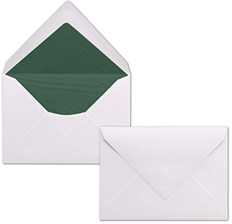 50x Briefumschläge Weiß DIN C6 gefüttert mit Seidenpapier in Dunkelgrün 100 g/m² 11,4 x 16,2 cm mit Nassklebung ohne Fenster