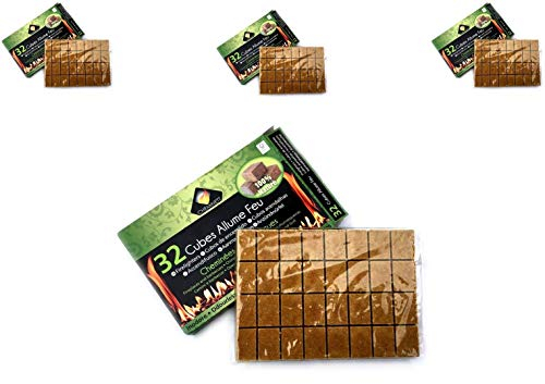 Cubos Encendedor para chimeneas | Juego de 3 cajas | Barbacoas Fogatas Hornos de leña Estufa | Madera comprimida Cera vegetal | 32 cubos por caja | Natural ecológico | Kibros 4CALFcx3