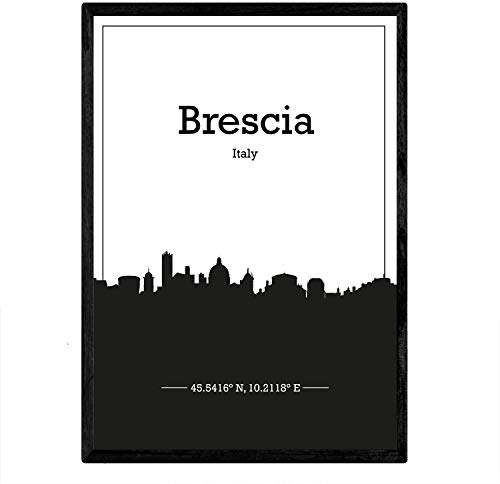Nacnic Poster mappa di Brescia - Italia. fogli Skyline con le città in Italia con ombra nera. formato A3