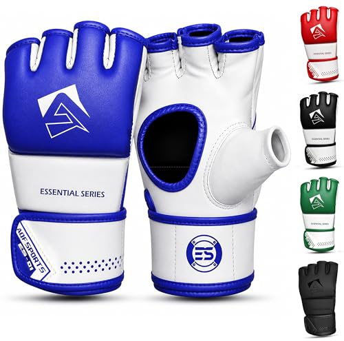 AQF MMA Handskar för Grappling & Kampsportsträning – Sparringhandskar med Öppen Handflata i Syntetläder för Kickboxning, Muay Thai och Träning på Boxningssäck (Blå, S)