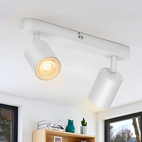 wowatt 2-flammige Spotlampe LED Deckenleuchte Weiß matt, Deckenlampe Schwenkbar GU10 Wandstrahler Drehbar, Spotlight Lampe Deckenspots für Küche, Schlafzimmer, Wohnzimmer (Ohne Leuchtmittel)