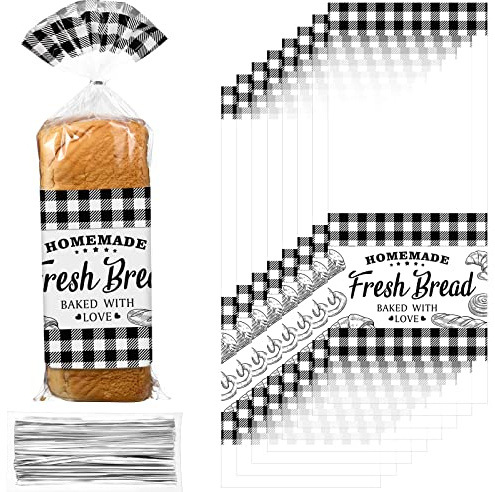 Sabary 50 Pcs Homemade Bread Bags with Ties Black Buffalo Plaid Loaf Bags