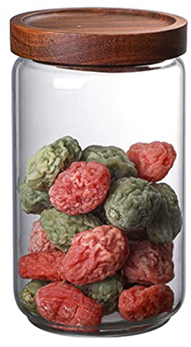 Tarros de almacenamiento con tapa de madera, 500 ml/750 ml/1000 ml, herméticos, elegantes recipientes de cristal, tarros de especias, redondos, sin BPA, junta de silicona para galletas, té, azúcar,