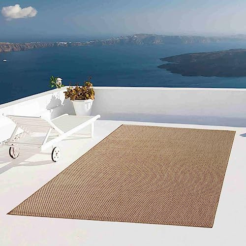 Taracarpet Outdoor Teppich Wetterfest Wohnzimmer Balkon Küchenteppich Flachgewebe Sisaloptik Einfarbig Uni beige 120x160 cm