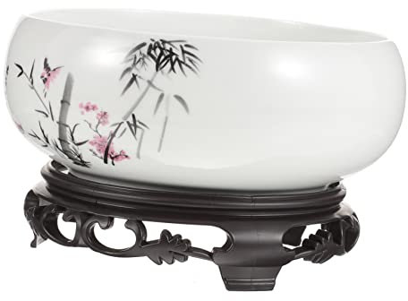 Vaso Ceramico Idroponico Rotondo Con Base in Plastica Per Piante E Fiori - Fioriera Elegante in Stile Cinese Per Decorazione Interna Ed Esterna Perfetto Per Casa E Ufficio