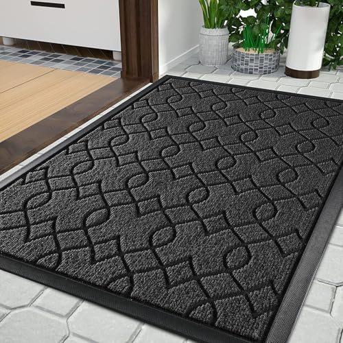 Yimobra Paillasson d'extérieur lavable et résistant aux intempéries, 75 x 43 cm, robuste et absorbant l'eau, résistant à la saleté, avec dos antidérapant en caoutchouc, 75 x 43 cm, noir