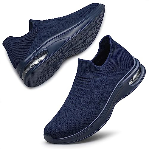 Womens Walking Shoes Non Slip Running Shoes Breathable Workout Shoes Lightweight Gym Sneakers Navy Blue Size 6