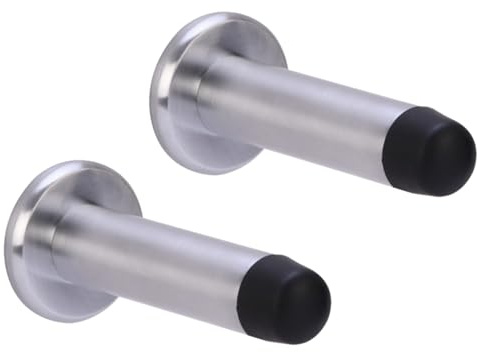 HANDLEZONE® 2 Pack 75mm / 3 inch Projecting Skirting Or Wall Mounted Door Stop, Concealed Fixing, Rubber Buffer Stopper - Satin Chrome
