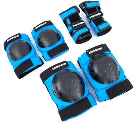 Venom Skateboards Wrist Knee Elbow Pads for Children Kids Youth Boys Girls Scooter Inline Skate Pad Set Protection Gear Junior Blue/Black