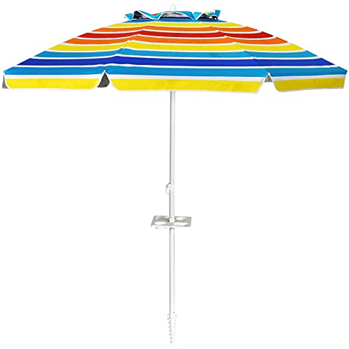 COSTWAY 200 cm Sonnenschirm Strand, Strandschirm mit Getränkehalter, Gartenschirm windfest stabil, UPF 50+, 30° knickbar, Sonnenschutz mit Erdspieß für Balkon, Garten & Terrasse