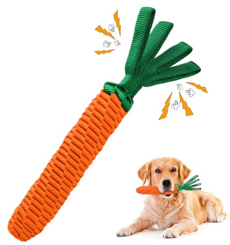 LIFLIX Dog Rope Toy, Tug of War Dog Toy, Cute Carrot Dog Toy with Crinkle Paper Tags, Carrot