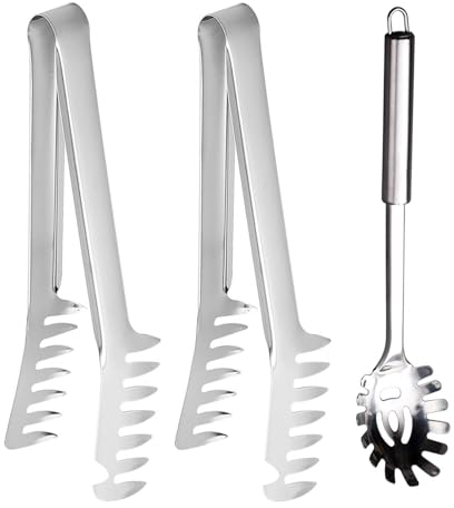 Spaghettilöffel,Minging 4 Stück Nudelkelle Edelstahl Poliert Nudelzange mit Ergonomischen Griff Spaghettizange Nudelzange Spaghetti Server Set Spaghetti Küchenhelfer Spaghettilöffel Nudellöffel