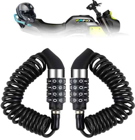 Bike Helmet Lock Combination, Multi-Function Heavy Duty Bicycle Lock, Portable 4-Digit Password Helmet Lock, Metal Alloy Motorcycle Helmet Lock, Anti Theft Black Bike Lock Cable for Scooter Luggage