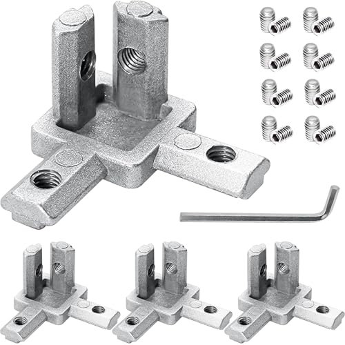 4 Stück Aluprofil Verbinder und Ein Schraubenschlüssel, 20x20 Eckwinkel Würfel, Verbindung Unterstützung, Eckverbinder Profi L Verbinder, Aluprofil Eckverbinder, 2020 Aluprofil Verbinder
