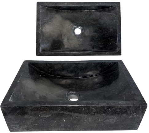 Lendo Online Rektangulärt handfat 45x30x12 cm marmor - natursten - handfat för badrum - diskbänk - diskbänk - unik form och färg! - polerad och solid (svart)
