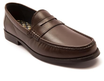 Thomas Crick 'Lakeland' Genuine Leather Slip-On Loafer Shoes for Men | Formal Penny Loafers with Durable TPR Sole | Office, Work & Smart Casual Wear Brown