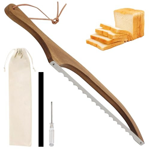 XPJBKC Wooden Bread Knife for Homemade Bread, 40cm Serrated Bread Knife, Stainless Steel Breadknife, with Ergonomic Acacia Wooden Handle, for Cutting Crusty Bread, Pastry, Cake